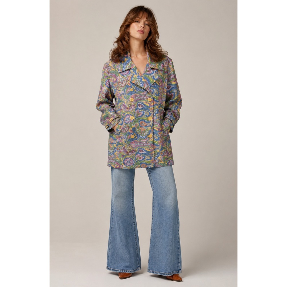 IZOD Retro Flower Power Double Breasted Trench Coat Women S Pastel Pockets